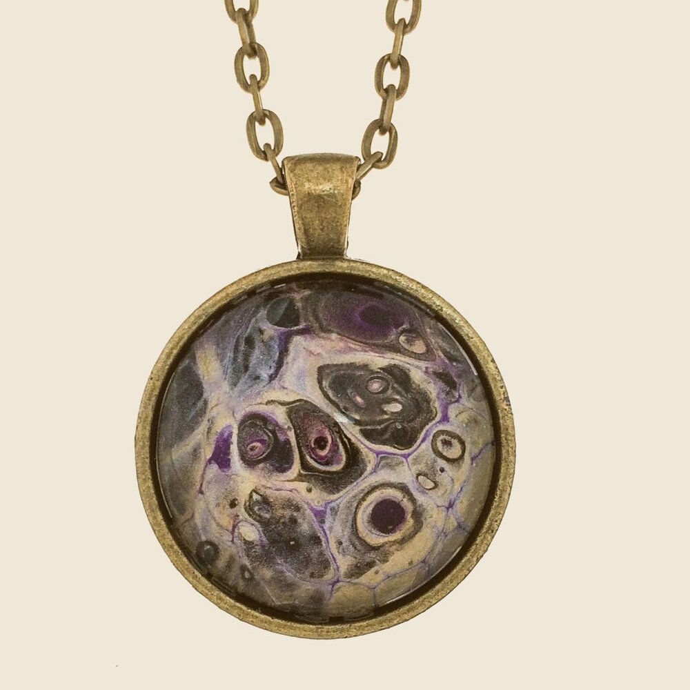 Handmade Fluid Art Necklace- Swirls of Black & Gold